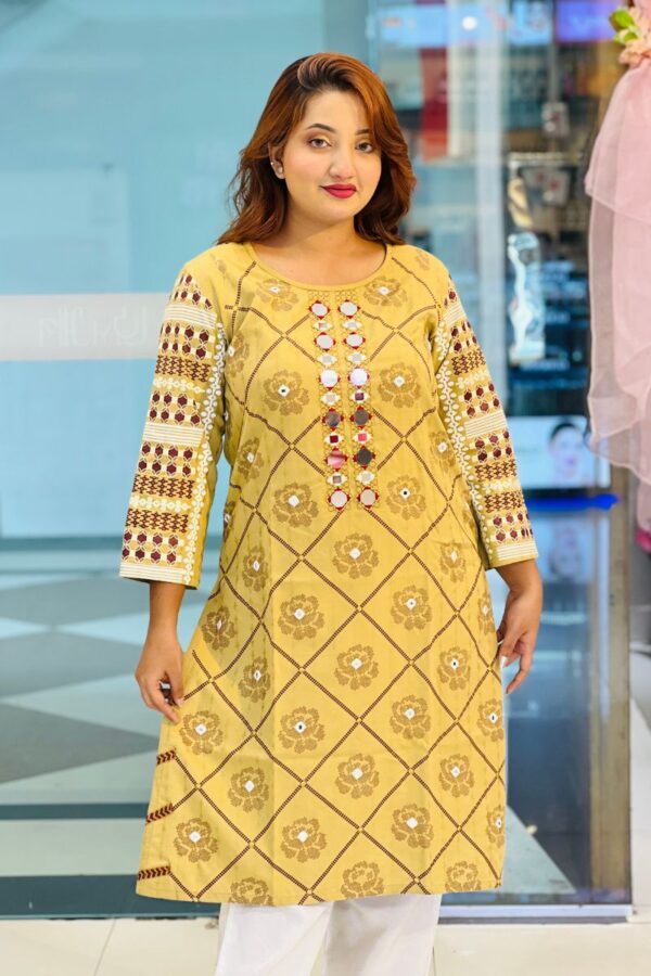 olive jacquard cotton screen printed kurti