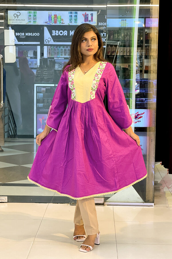purple color jacquard cotton with hand embroidery kurti